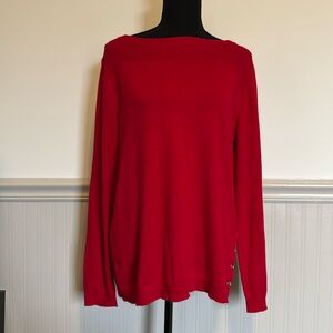 Ann Taylor Women’s Red Pullover Sweater Gold Buttons Sz XL